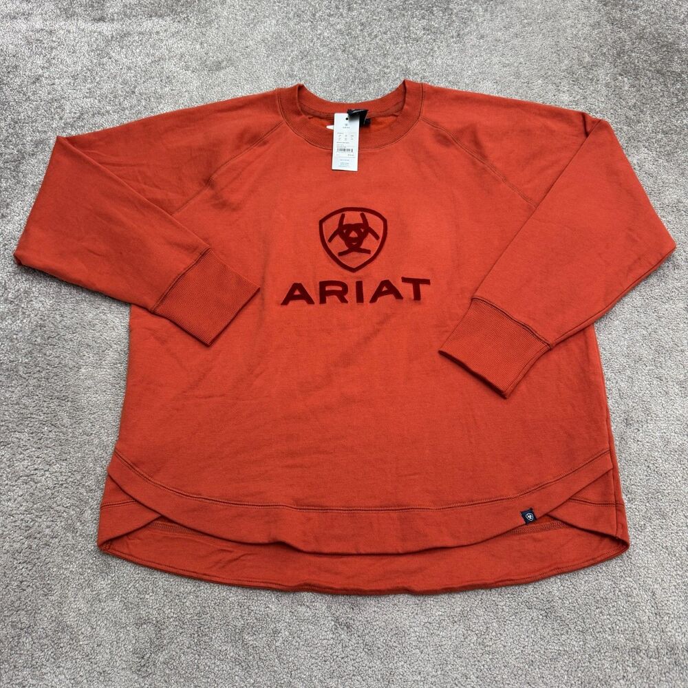 Ariat Benicia Crewneck Fleece Sweatshirt Womens 2XL Burnt Brick Velour Logo NWT
